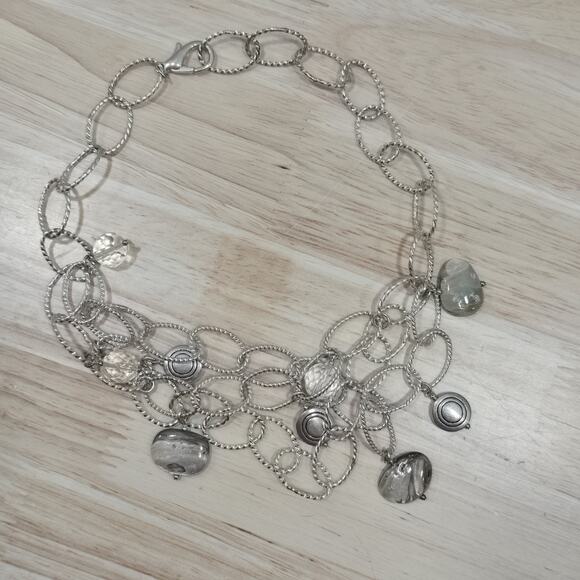 Beachcore Abalone Shell Clear Faceted Beads Charms Silver Tone Chain Necklace - Picture 6 of 16